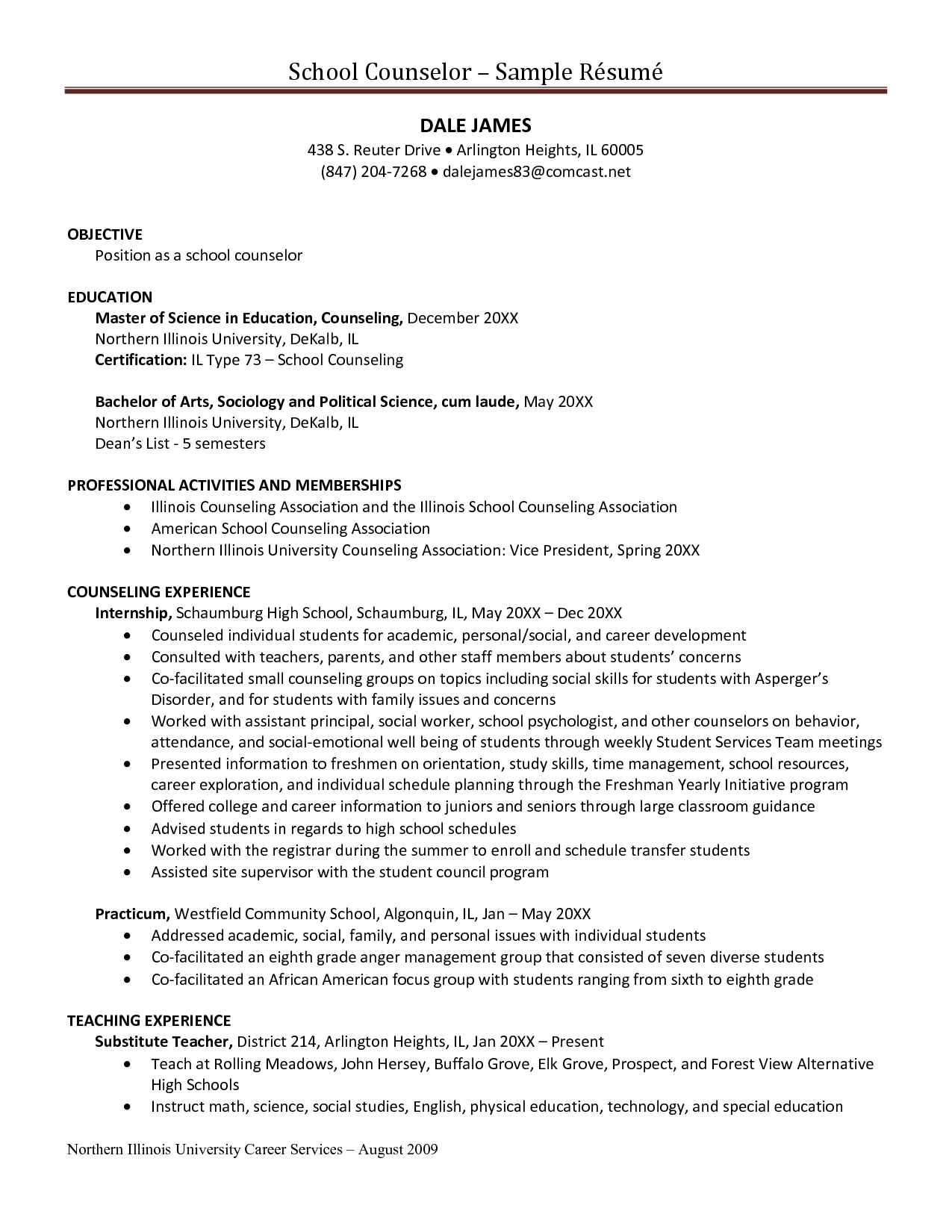 Counselor sample resume